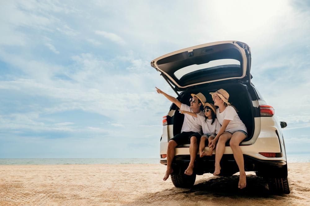 Family travelling in a car